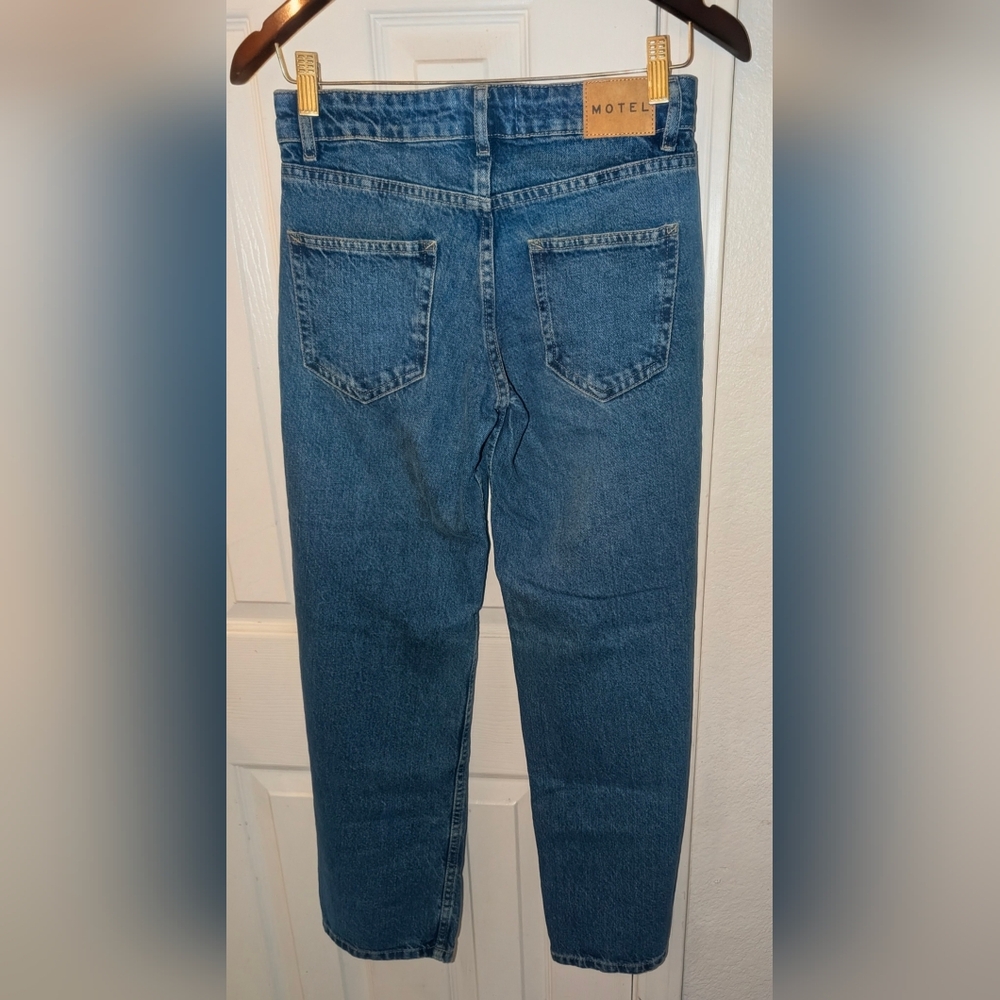 Motel Denim Women's Bright Blue Low Rise Parallel Wide Leg Jeans(NWT!) - Picture 5 of 6